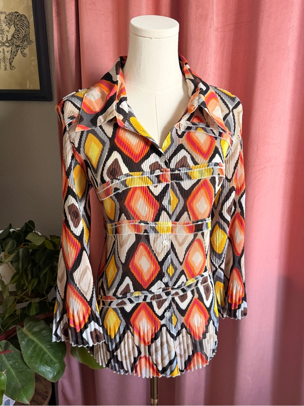 Vintage Y2K Milano Retro Pleated Button-Up Blouse